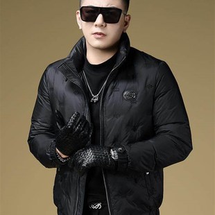 欧货男士立领刺绣羽绒服2025年新款男潮牌潮流帅气时尚港风冬外套