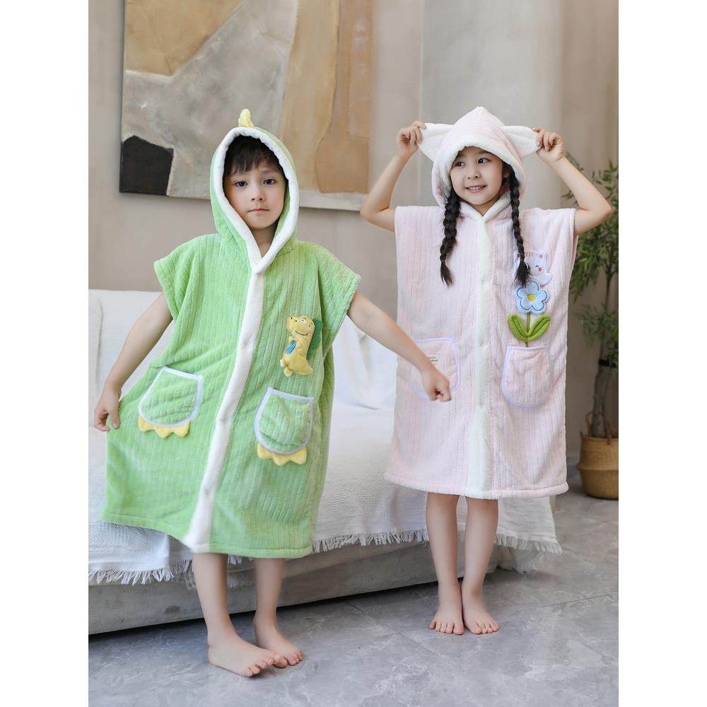 夏季儿童浴巾斗篷浴袍可穿戴包裹男孩和女孩游泳吸收和快干2025新