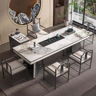 轻奢岩板茶桌椅组合高级感办公室奢石茶台烧水壶一体全自动大板桌