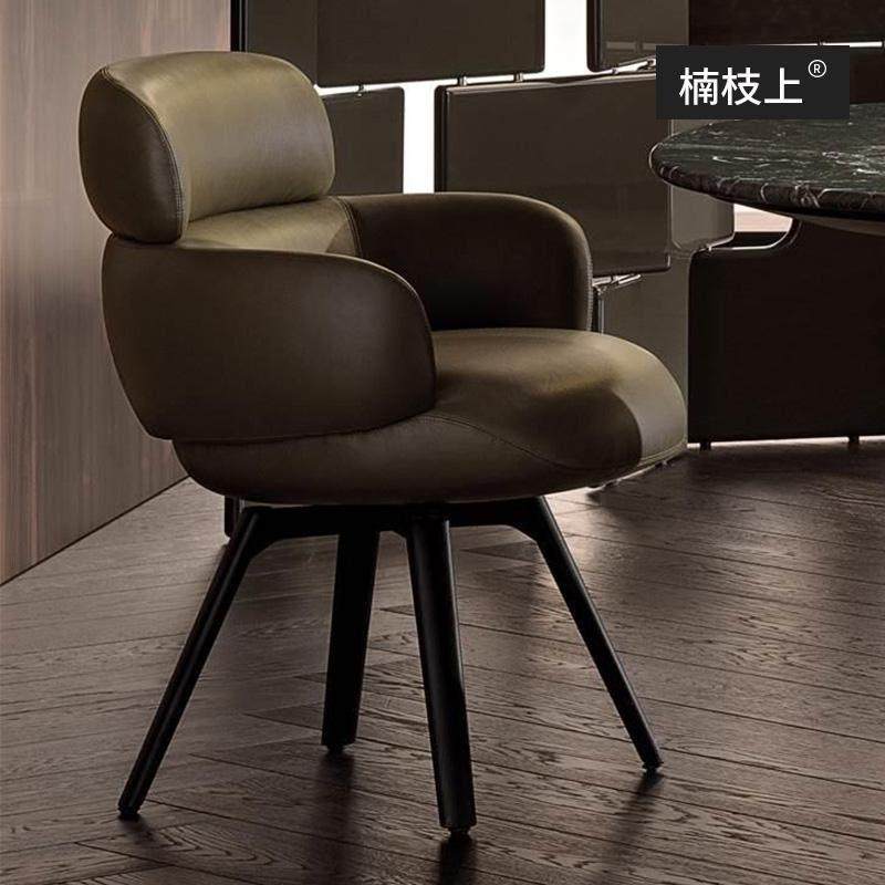 2025新款旋转餐椅意式极简头层牛皮茶餐桌椅子别墅休闲书椅洽谈椅,住宅家具,餐椅,淘宝优惠券,粉丝福利购,淘宝优惠卷