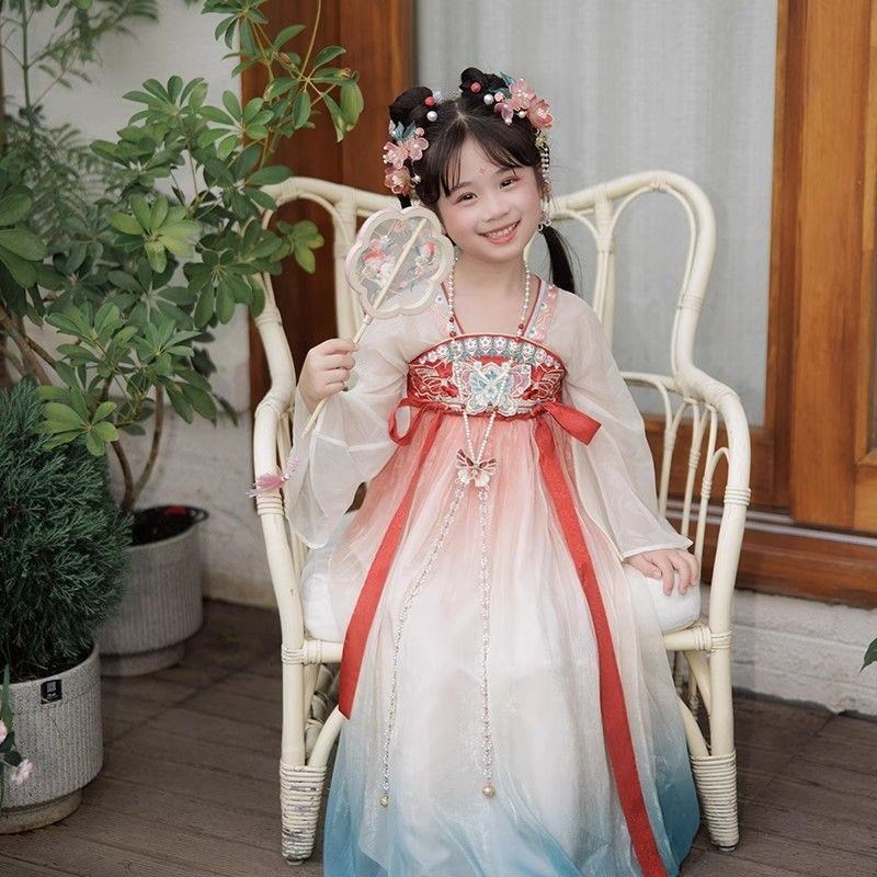 女童汉服2025新款中国风重工刺绣大袖衫渐L变小女孩超仙连衣裙套