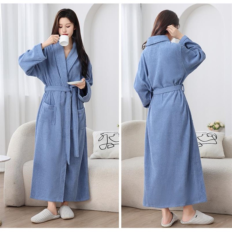 高档割绒100%纯棉毛巾料男女情侣睡袍中长款吸水酒店浴Z袍睡衣白