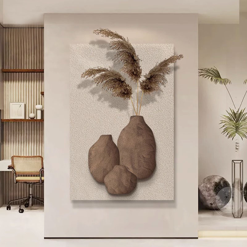 侘寂风玄关装饰画立体实物砂岩画高级感肌理画Q客厅走廊背景墙挂