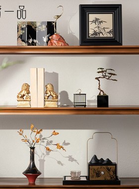 高级感新中式酒柜仙鹤摆件别墅样板间客厅书柜轻奢软装组合装饰品