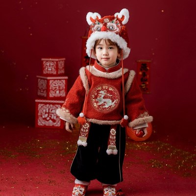 男童拜年服冬季中国风唐s装汉服新中式男宝宝周岁礼服过年喜庆衣