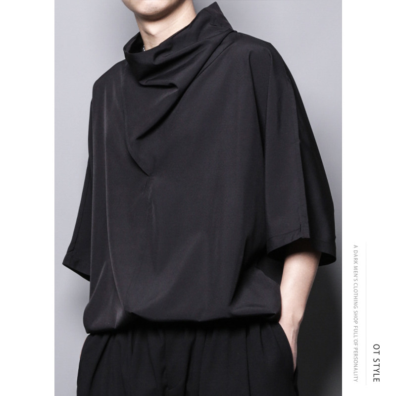 夏季暗黑系山本风宽松个性简约设计休闲大码高堆领短袖t恤男潮牌,男装,T恤,淘宝优惠券,粉丝福利购,淘宝优惠卷