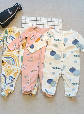 2023秋装新品i婴儿包脚连身衣长袖哈衣男女宝宝连脚爬爬服打底衣