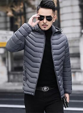 【可拆卸帽】冬季男士棉服短款修身休闲连帽轻薄男羽绒棉衣外套男