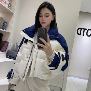 韩国高级感短款h撞色立领羽绒棉袄女2024年冬季新款小个子面包服