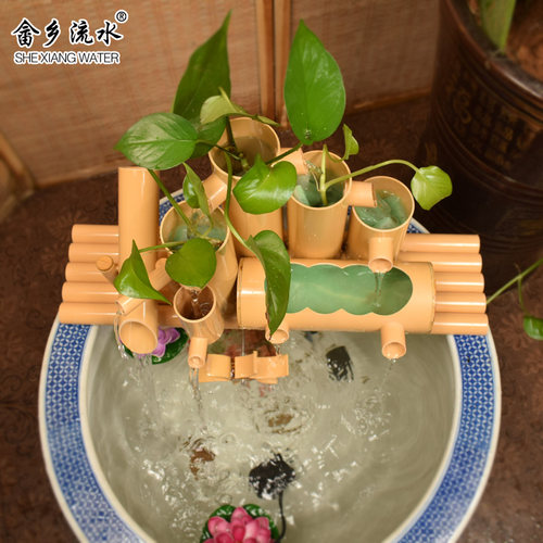 鱼缸过滤器PVC塑料竹子流水摆件 惊鹿惊鸟器O石槽鱼池水族造景装