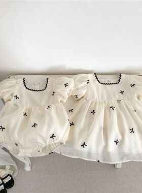婴儿衣服女宝宝夏装连体公主满月百天超萌包M屁哈衣连衣裙子姐妹