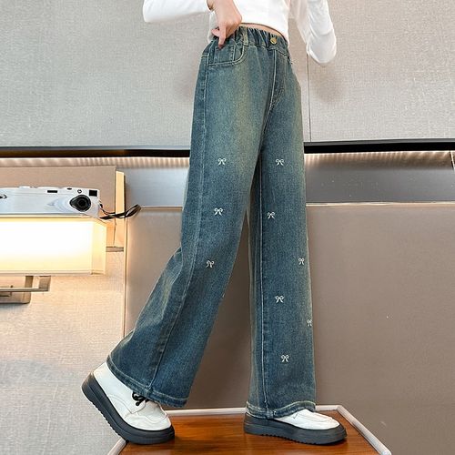 女童春秋款c牛仔裤2025新款洋气9女孩秋季阔腿裤大童儿童秋装裤子