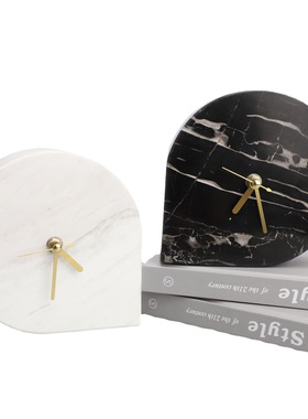 现代简约大理石表摆件样板房售楼部玄关书房桌面钟表软装饰品