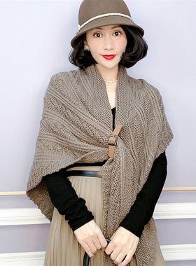 毛线针织披肩女2022新款时尚洋气高档秋款L斗篷式外套保暖护肩颈