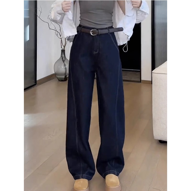 梨型身材窄版阔腿裤显瘦牛仔裤女秋大码胖mm弯刀裤直筒小个子高腰