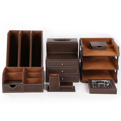 商务办公用品收纳盒m套装高档皮质桌面办公桌办公套装笔筒文具创