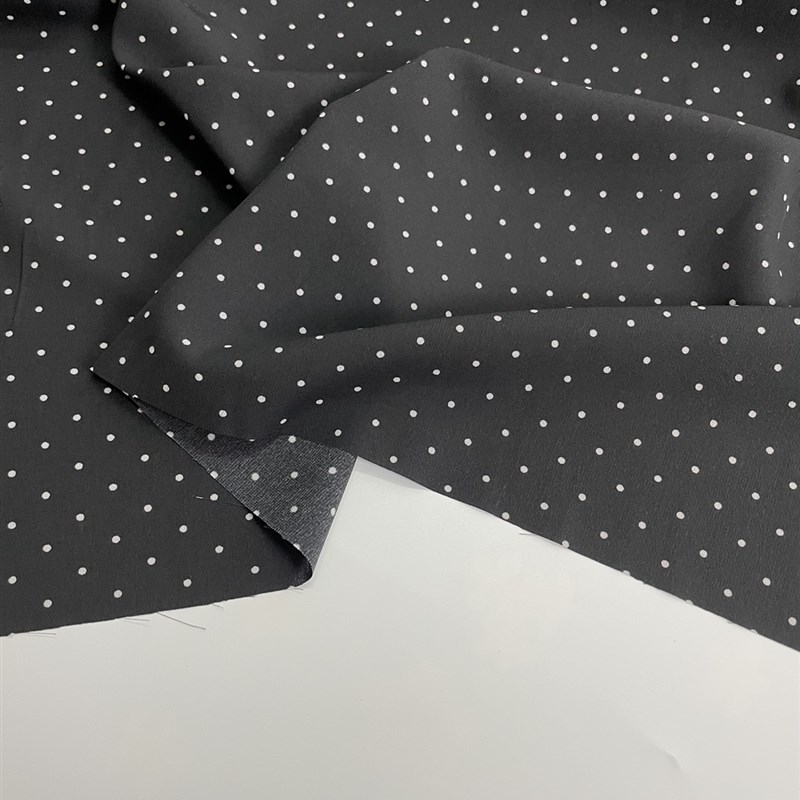 E644夏季黑底小白点印花雪纺布头 柔软垂坠透气连衣裙上衣diy面料