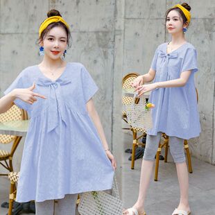 夏季 2022新款 纯棉上衣宽松短袖 T恤短款 孕妈 孕妇装 连衣裙时尚 套装