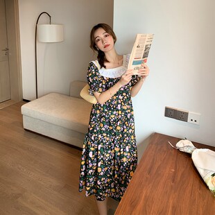 白色拼接中长款 2023夏装 雪纺短袖 孕妇装 连衣裙 新款