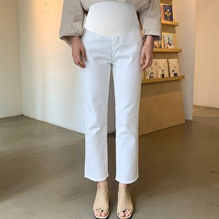 白色牛仔裤 烟管裤 春夏装 休闲修身 夏毛边 小个子九八分直筒裤 孕妇裤