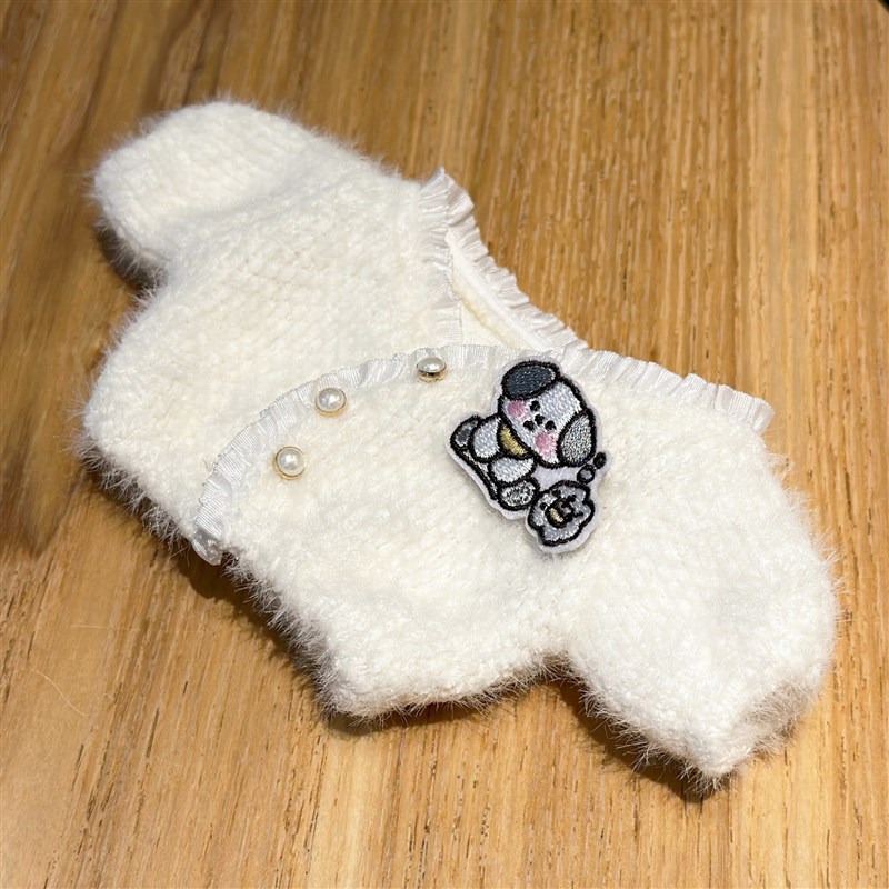 20cm棉花娃娃毛衣米白色针织开衫外套娃衣套装公仔毛绒绒衣服现货