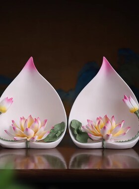 陶瓷莲花摆件一路连升中式客厅室内玄关佛前装饰工艺X品博古架书