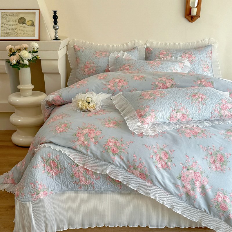 2024春夏新款四件套全棉夹棉绗缝床盖款4O件套纯棉被套床上用品