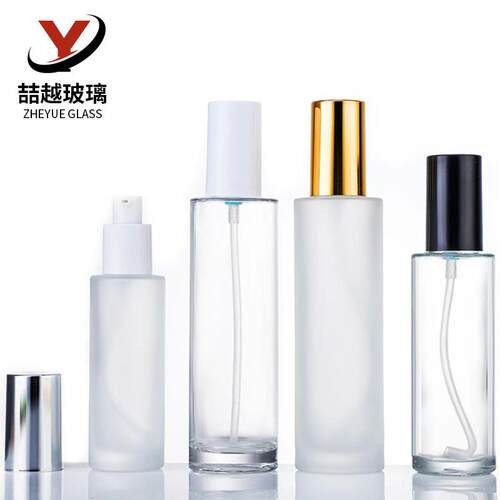 平肩透明蒙砂玻璃乳液瓶30ml化妆品分装瓶50ml按压喷雾细雾瓶