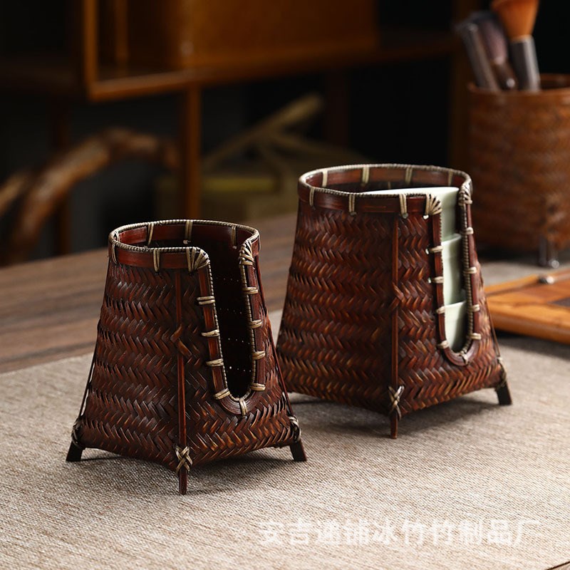 复古竹编杯笼茶杯收纳筒茶具茶道配件品茗杯收纳筒筷子篓竹制笔筒