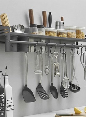 枪灰色不锈钢厨房置物架免打孔多功能壁挂式筷子筒刀架调料收纳架
