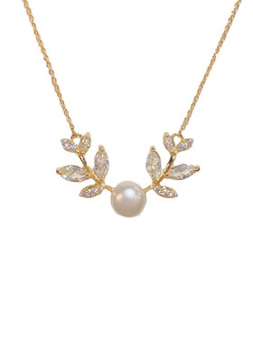 微镶锆石树叶淡水珍珠项链女简约轻奢小众时尚设计感锁骨链
