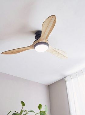 日式原木LED吊扇灯餐厅黑白色北欧简约智能变频木艺X室内风扇吊灯