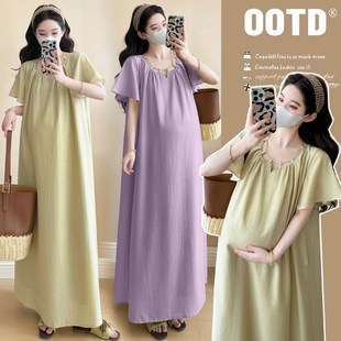 薄款 宽松显瘦过膝长裙夏季 休闲连衣裙 怀孕期大码 2025孕妇裙子夏装