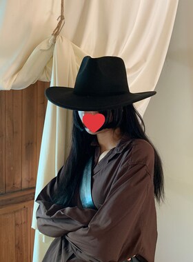 网红无性别潮流百搭休闲牛仔大檐帽子秋冬款复古毛呢礼帽男女情侣