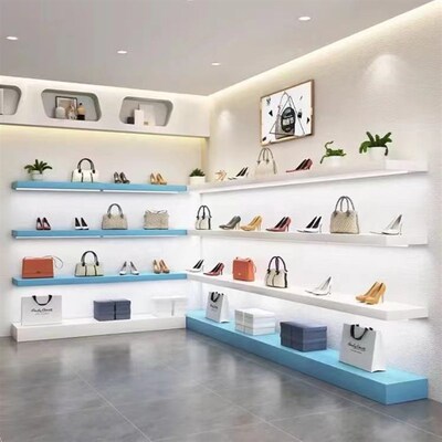 鞋店鞋架展示架童鞋店上墙包包店多D层一字隔板架带灯展示架商场