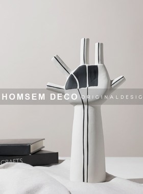 现代样板间北欧抽象手指陶瓷艺术摆件卧室书房民宿玄关桌面装饰品