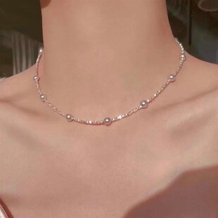 纯银碎银珍珠项链女款轻奢小众高级锁骨颈链配饰2024新款爆款颈链