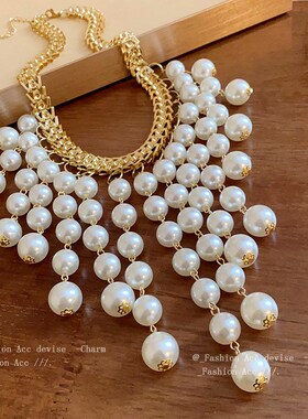 法式轻奢字母珍珠流苏项链小众创意设计感锁骨链气质宫廷风饰品女