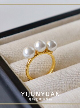 法式复古珍珠戒指女小众高级轻奢时尚精致百搭设计感开口戒子指环