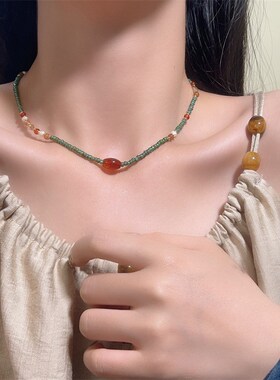 小众轻奢复古天然石天然水晶串珠淡水珍珠项链女锁骨链颈链礼物潮