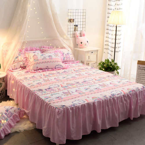 8x2甜品印花荷叶m边.裙系米.粉色单件床罩床马戏团1心美日少女0床