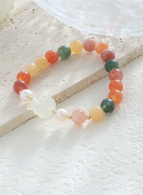 天然石新中式手链福禄寿水晶手链天然淡水珍珠多巴胺手链饰品