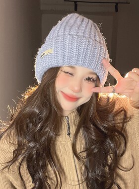 日系宽松毛线帽子女秋冬季保暖防风显脸小针织帽韩版日系套头帽男