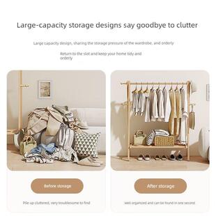 坚固实木晾衣架落地卧室家用衣架山毛榉木晾衣架室内简易立式晾衣