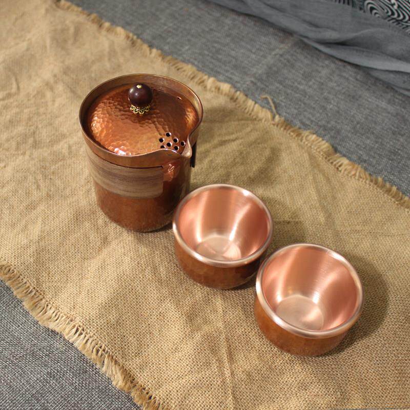 紫铜一壶二杯便携式旅行功夫茶具套装快客杯户外简约旅行套装