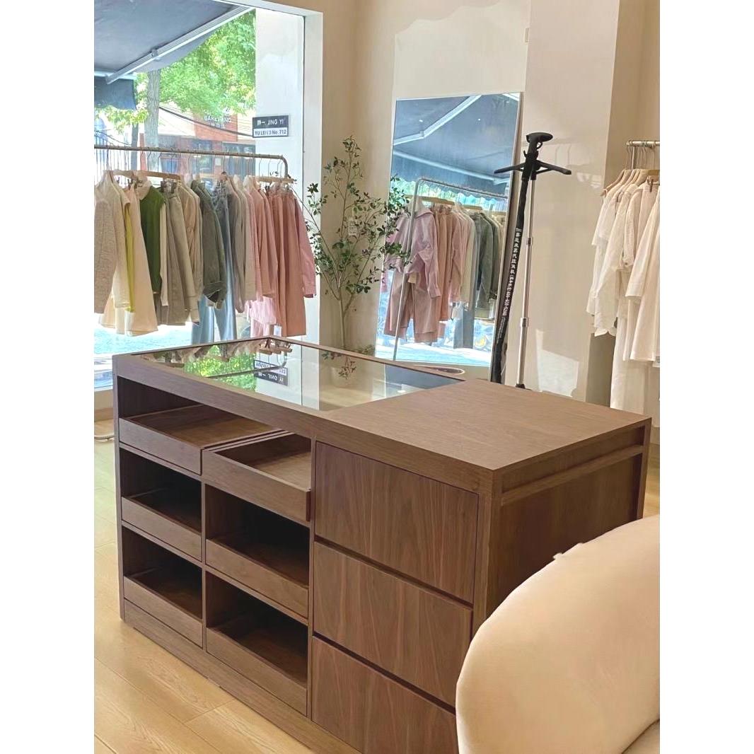 实木前台收银台吧台中岛台展示台女装服装店接待台高端定制流水台