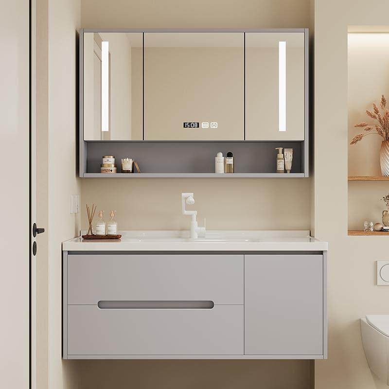 现代简约橡木烤漆浴室柜陶瓷一体盆小户型化妆室洗手洗脸盆洗漱台