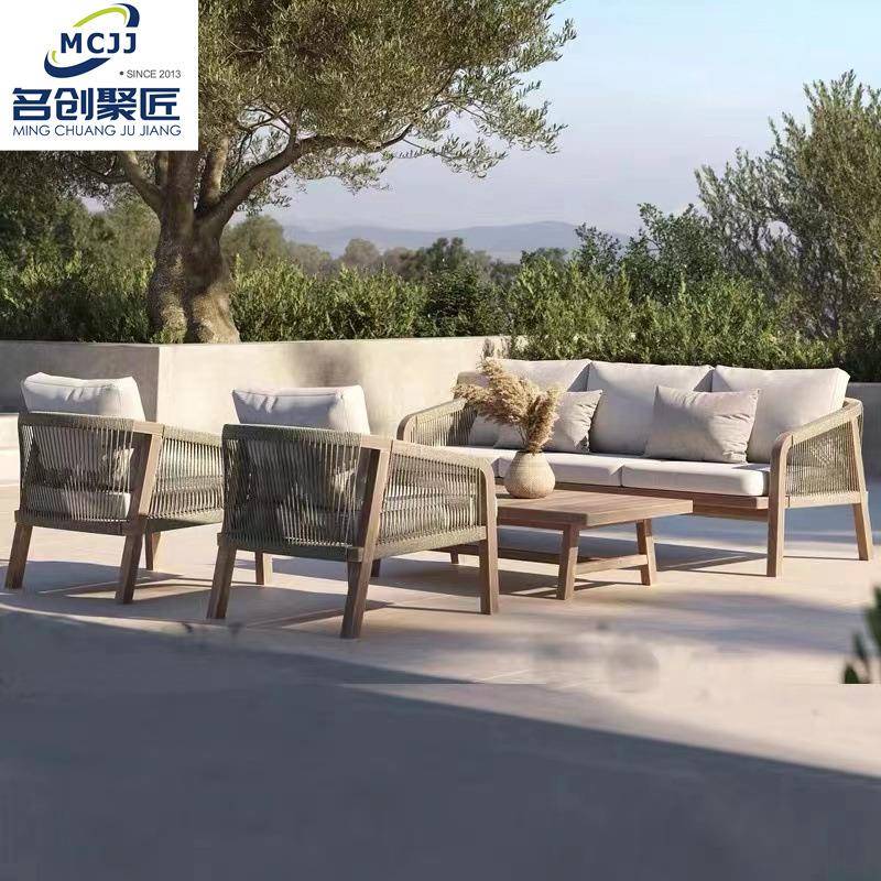 户外庭院沙发花园餐桌组合防腐木设计师室外阳台休闲藤椅三件套