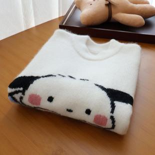 儿童纯山羊绒衫100男童女童白色小孩卡通圆领毛衣打底宝宝中小童