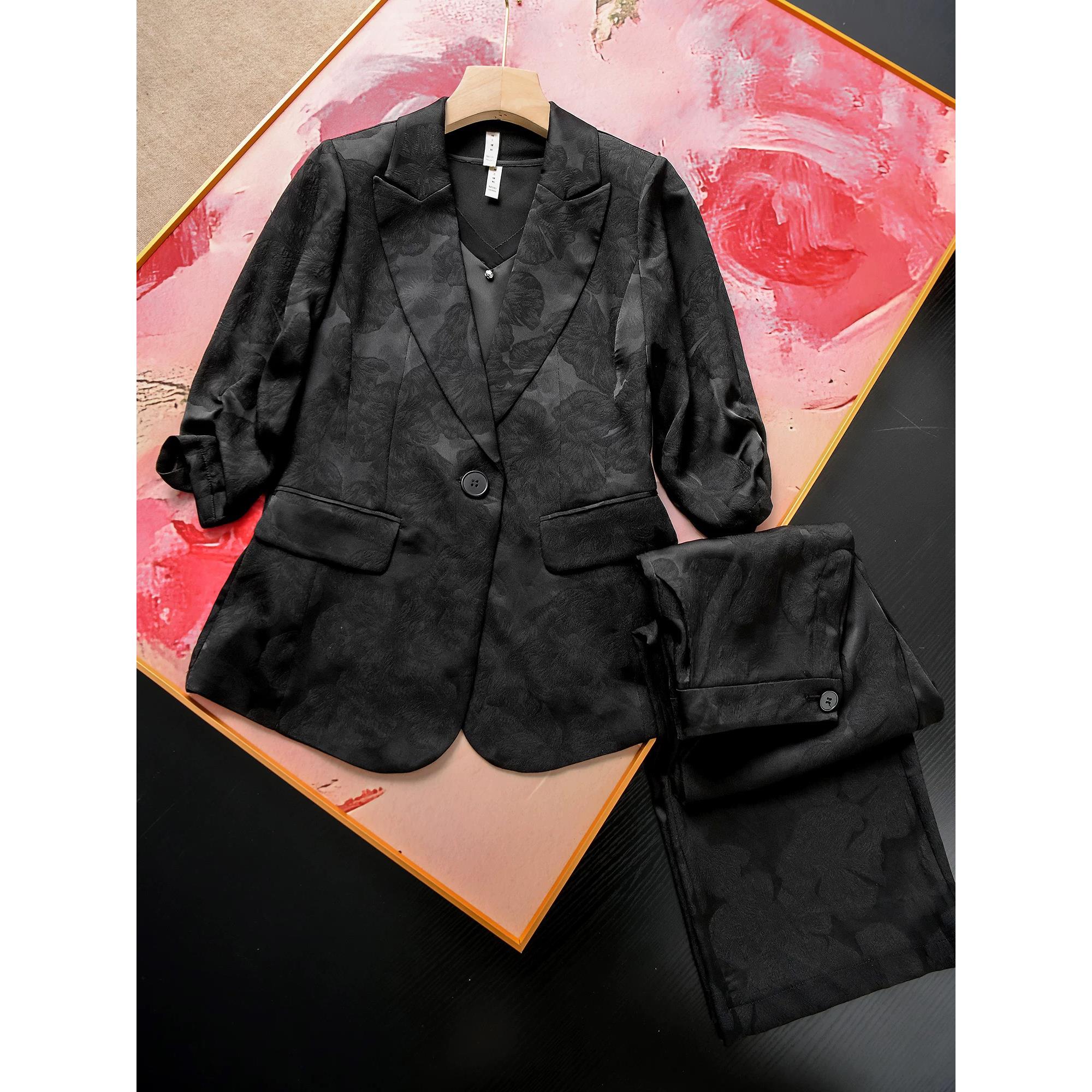 0019实体店黑色复古西装女西服宽松常规款通勤风修身型套装裤子